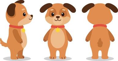 Cute cartoon dog character in three poses with minimal design style and warm colors in illustration vector
