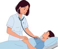 Nurse examining patient with stethoscope in minimal flat design art vector