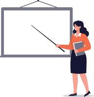 Professional woman presenting with pointer in front of blank screen minimal art vector