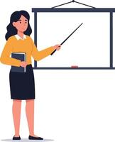 Woman presenting information using a pointer in a flat and minimal style illustration vector