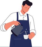 Person pouring coffee into cup in minimal flat design style art vector