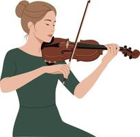 Woman playing a violin in minimal flat design style showcasing musical artistry in illustration vector