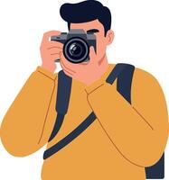 Person holding a camera in a flat minimal style illustration capturing a moment with artistry vector