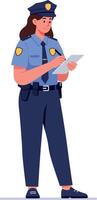 Police officer standing and writing notes in a flat, minimal style illustration vector