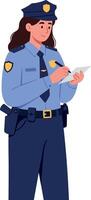 Police officer character holding a notepad in flat design style art vector