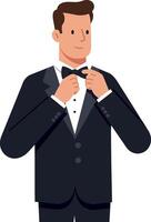 Man adjusting bow tie in formal attire minimal illustration vector