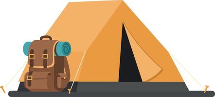Camping tent with backpack in flat design art vector
