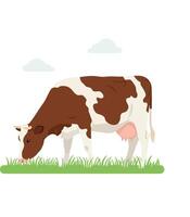 Cow grazing on grass in flat design style art vector