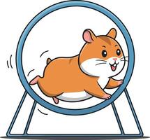 Playful hamster running on a wheel in flat art vector
