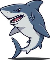 Happy cartoon shark jumping with a smile in flat art vector