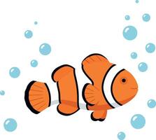 Colorful clownfish swimming in bubbles with flat art style illustration vector