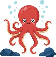 Cute red octopus character design in flat style art vector