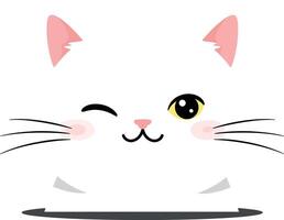 Cute white cat face winking in flat illustration style vector