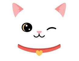 Cute cat face illustration with playful expression in flat art vector