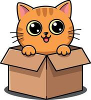 Cute orange cat peeking out of a cardboard box in art vector