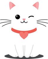 Cute white cat with a heart collar in flat art vector