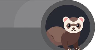 Ferret peeking out of a gray tunnel in flat art vector