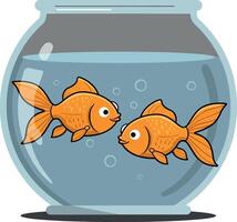 Two playful goldfish swimming in a bowl flat art vector