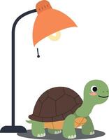 Cute turtle under a lamp in flat art style vector