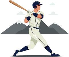 Baseball player swinging bat in flat and minimal art vector