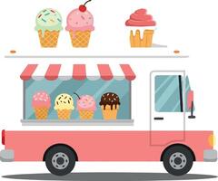 Ice cream truck with colorful cones in art vector