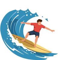 Surfer riding a wave in flat style art illustration vector