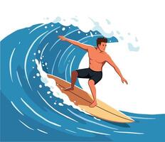Surfer riding a wave in flat design style art vector
