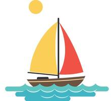 Colorful sailboat floating on waves in flat art style vector