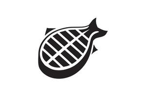 A black and white logo of a fish vector