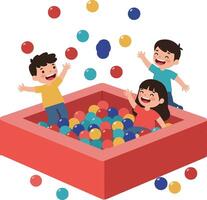 Children playing joyfully in a colorful ball pit art vector