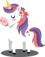 Cute unicorn character with colorful mane in flat art vector