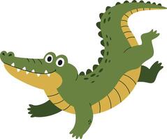 Playful crocodile character in vibrant colors with flat design style showcasing joyful expression in illustration vector