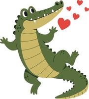 Playful crocodile character design in flat style expressing love with hearts art vector