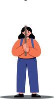 Person holding a blank sign in a minimal flat illustration vector
