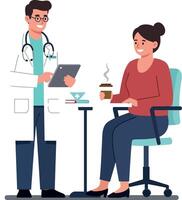 Doctor interacting with patient in modern office setting, flat design style illustration vector
