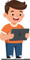 Happy child holding a tablet in flat and colorful design style illustration vector