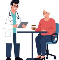 Doctor consulting with patient in a modern office setting, flat design illustration vector