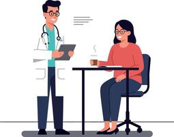 Doctor consulting with patient at table in minimal style illustration vector