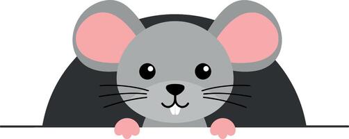 Cute cartoon mouse character peeking out with flat design style in vibrant colors illustration vector