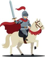 Knight in shining armor riding a majestic horse in flat design art vector