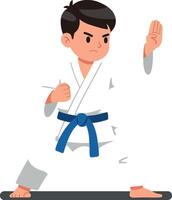 Karate student in action pose, flat design showcasing determination and focus, illustration vector