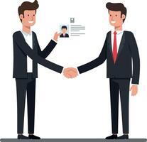 Two business professionals shaking hands in a flat and minimal design style illustration vector