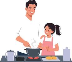 Cooking with family in a flat design style showcasing joy, interaction, and learning in illustration vector