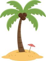 Lush green palm tree with coconuts on sandy island in minimal art style art vector