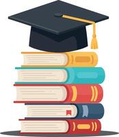 Stack of colorful books with graduation cap in flat design style art vector
