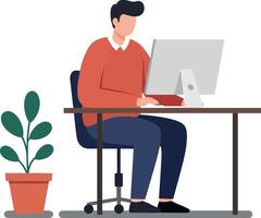 Person working at desk with computer in flat design style illustration vector