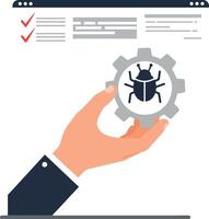 Hand holding gear symbolizing bug fixing in software development process vector