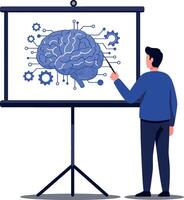 Professional presentation of a brain concept with technology elements illustrated vector