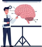Professional presenter explaining brain structure with a visual aid in a seminar vector