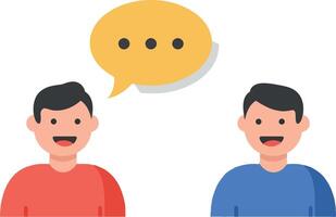 Two cartoon characters engaged in a friendly conversation with speech bubble vector